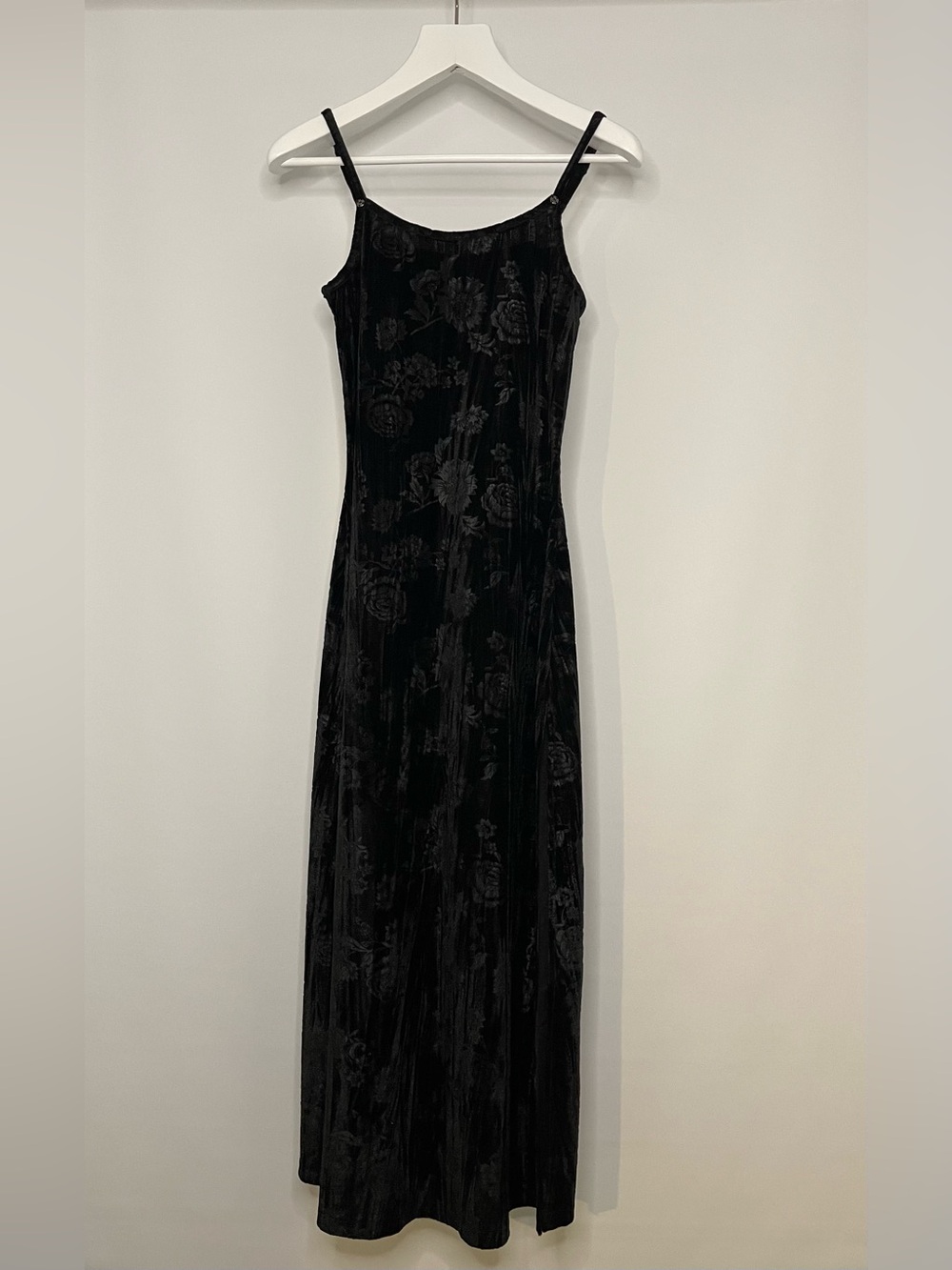 Disturbia Black Floral Burnout Velvet Midi Slip Dress with Side Slit size US2